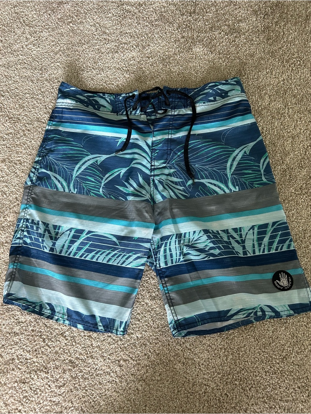 Body Glove Blue & Teal Stripe Palm-Print Swim Board Shorts